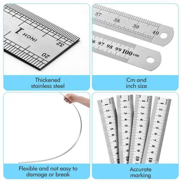 Alt view image 3 of 7 - 3 Pack 40 Inch Stainless Steel Rulers, Metal Rulers Imperial & Metric Graduations for Precision Measuring Meter Yard Stick for Construction Drafting Woodworking