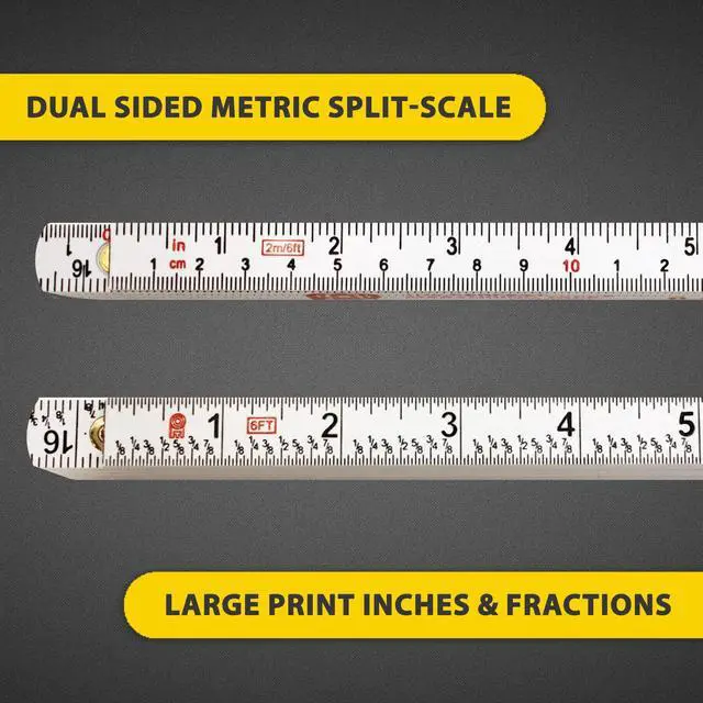 Alt view image 2 of 7 - FR-72 Carpenter's Folding Rule Lightweight Composite Construction Ruler (Folding Yard Stick) with Easy-Read Inch Fractions - 6.5ft / 2m