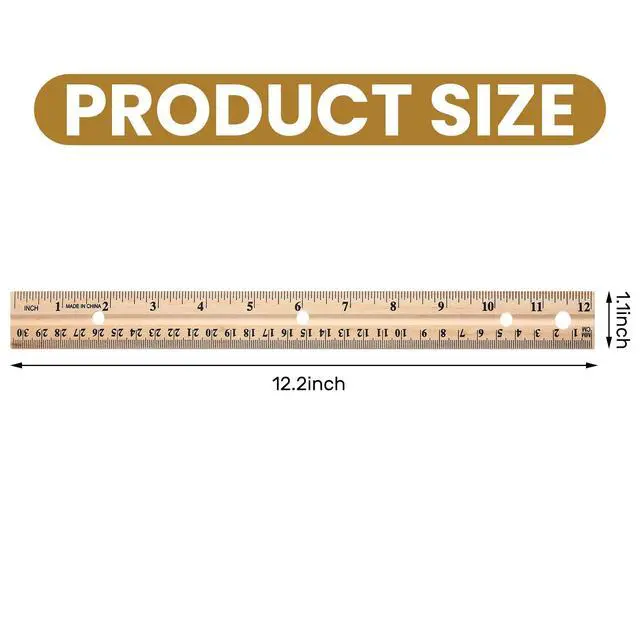 Alt view image 2 of 7 - 12 Pack 12 Pack Wooden Ruler Gifts 12 Inch (30cm) Bulk Wood Measuring Ruler Straight Metal Edge with 4 Holes for Teacher School Office Drafting Classroom Supplies, 2 Scale