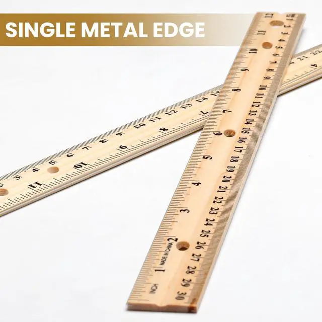 Alt view image 4 of 7 - 12 Pack 12 Pack Wooden Ruler Gifts 12 Inch (30cm) Bulk Wood Measuring Ruler Straight Metal Edge with 4 Holes for Teacher School Office Drafting Classroom Supplies, 2 Scale