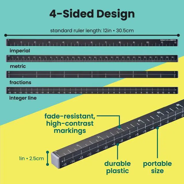 Alt view image 3 of 7 - MeasureMate Learning Ruler, Four-Sided Math Tool for Students, Teaching Number Lines, Fraction Line, with Metric and Imperial, Black, 2-Pack