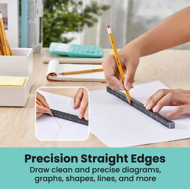 Alt view image 6 of 7 - MeasureMate Learning Ruler, Four-Sided Math Tool for Students, Teaching Number Lines, Fraction Line, with Metric and Imperial, Black, 2-Pack