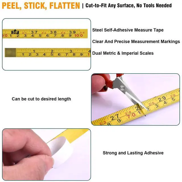 Alt view image 3 of 7 - 2 Pack Self-Adhesive Measuring Tape, 39 Inch Peel and Stick Ruler with Imperial & Metric Scales - Left-to-Right Reading, Waterproof for Workbench, Table Saw, Workshop, Craft Table (39Inch - 2Pack)