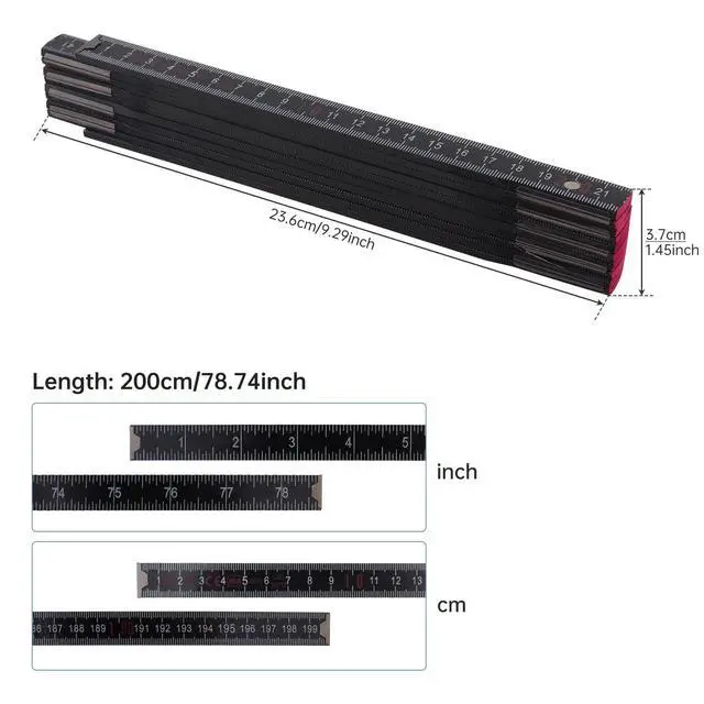 Alt view image 2 of 7 - Folding Wood Rule, 78 Inch / 2M Foldable Ruler with US and Metric Measurements for Carpenters Wooden Stick Ruler, Folding Yard Stick Lightweight Composite Construction Ruler for Woodworking Tape (1)