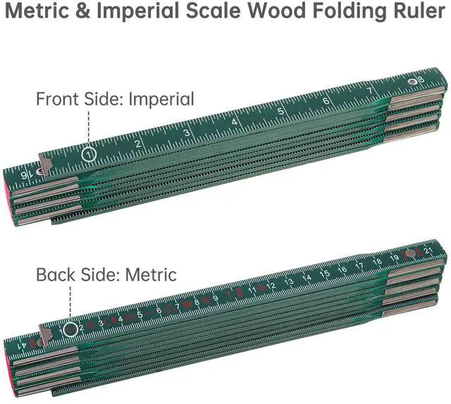 Alt view image 2 of 7 - Folding Wooden Stick Ruler, Inch & Metric (78-inch/2-Meter When Straight), Foldable Rule for Carpenters Folding rulers, 0-180 Degree Angle, Adjustable