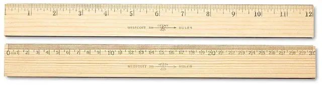Main image of 12-Inch Metric Wood Ruler with Metal Edge, 2 Sided, Clear Lacquer Finish (10375)