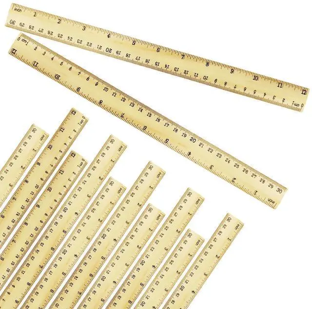 Main image of Wooden Ruler 12 Inch Bulk Dual-Sided Inches & Metric Measuring Stick for Classroom, Office, School for Teachers, Students, Artists (12 Pack)