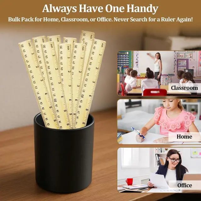 Alt view image 3 of 6 - Wooden Ruler 12 Inch Bulk Dual-Sided Inches & Metric Measuring Stick for Classroom, Office, School for Teachers, Students, Artists (12 Pack)