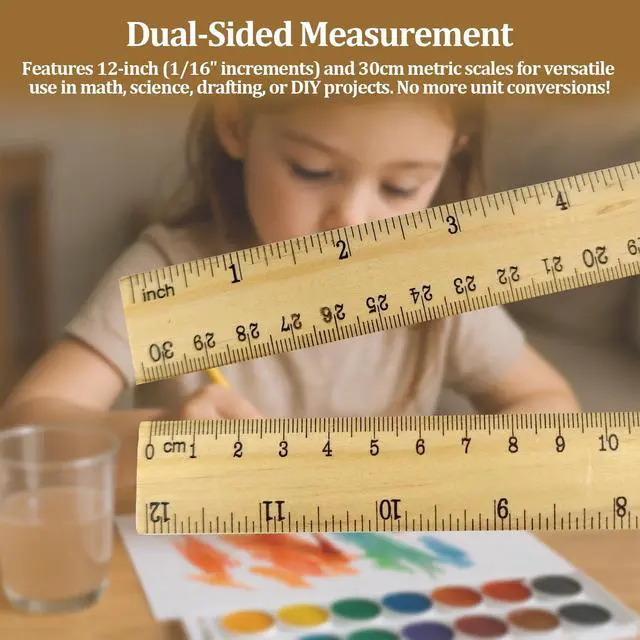 Alt view image 5 of 6 - Wooden Ruler 12 Inch Bulk Dual-Sided Inches & Metric Measuring Stick for Classroom, Office, School for Teachers, Students, Artists (12 Pack)