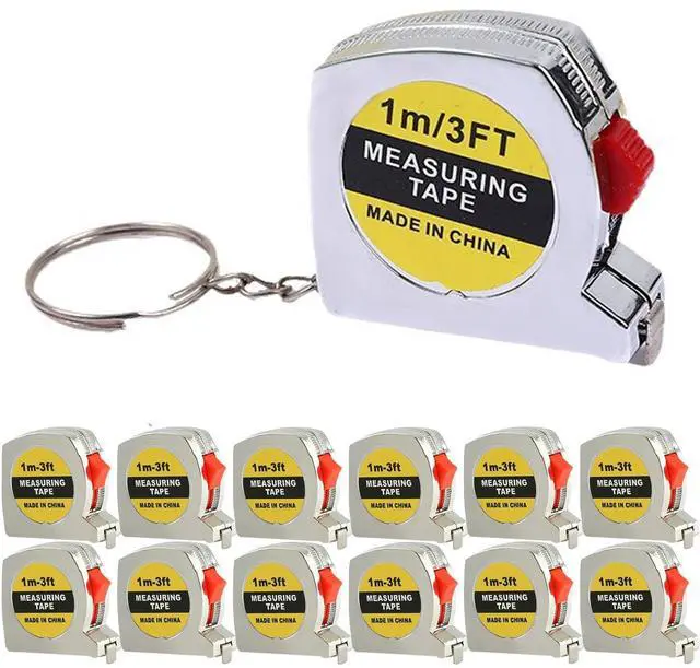 Main image of 12 Pack Mini Tape Measure Keychains, 1.5 Inch Retractable Measuring Tapes with Lock, Small Functional Ruler for Party Favors, Gift Bags, Classroom Rewards, 1m/3ft