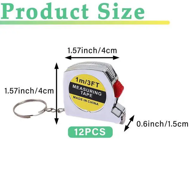 Alt view image 2 of 7 - 12 Pack Mini Tape Measure Keychains, 1.5 Inch Retractable Measuring Tapes with Lock, Small Functional Ruler for Party Favors, Gift Bags, Classroom Rewards, 1m/3ft
