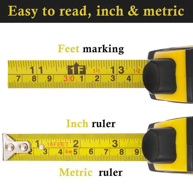 Alt view image 4 of 7 - Auto-Lock Measuring Tape, 16-Feet (5M) Dual Side Retractable Tape Measure, Inch/Metric Scale, MID Accuracy, for Electricians, Carpenter, Surveyors and Engineers, with Rubber Protective Casing