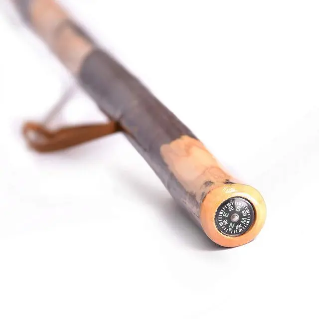 Alt view image 4 of 6 - Bark-Keeping Clumpy Pattern Wooden Walking Stick with a Compass (Nature Color, 55 Inches, 1 Piece)¡