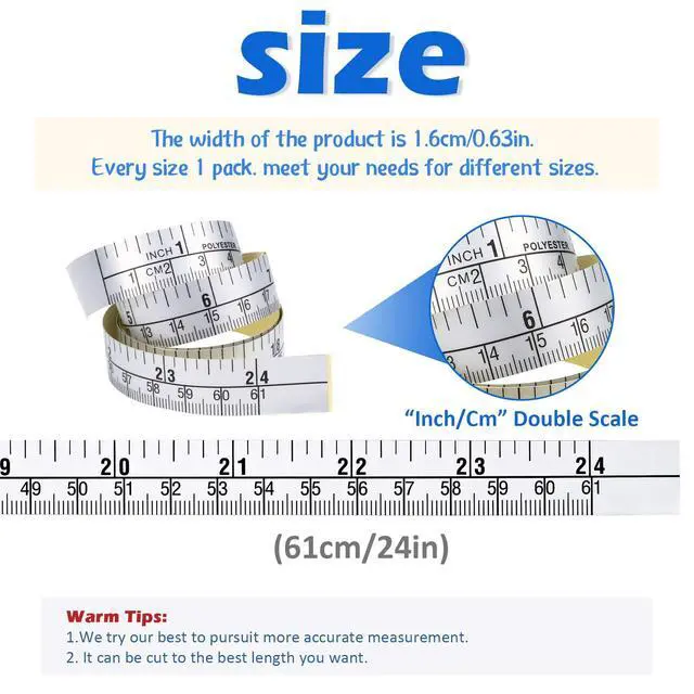 Alt view image 2 of 7 - 5 Pieces Self-Adhesive Measuring Tape Workbench Ruler Adhesive Backed Double Scale Stick Tape Measure for Work Woodworking, Saw, Drafting Table (24 Inch)