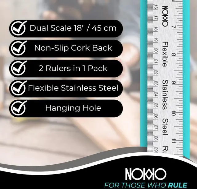 Alt view image 2 of 7 - 18 Inch Metal Ruler with Cork Backing, Pack of 2 - Stainless Steel Straight Edge Ruler with Inches and Centimeters, Non-Slip Cork Back for Precision Measurement and Stability