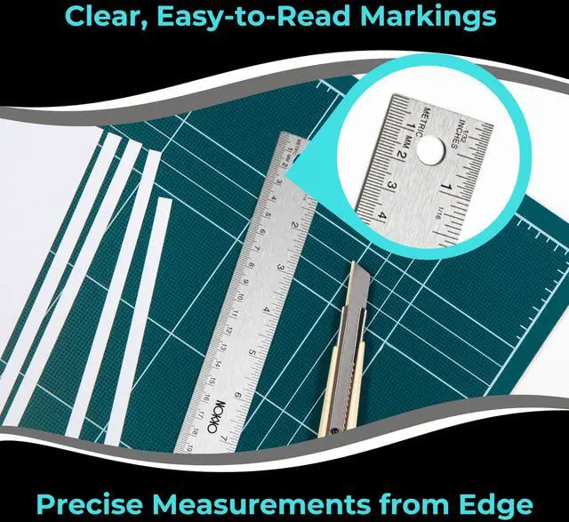 Alt view image 3 of 7 - 18 Inch Metal Ruler with Cork Backing, Pack of 2 - Stainless Steel Straight Edge Ruler with Inches and Centimeters, Non-Slip Cork Back for Precision Measurement and Stability