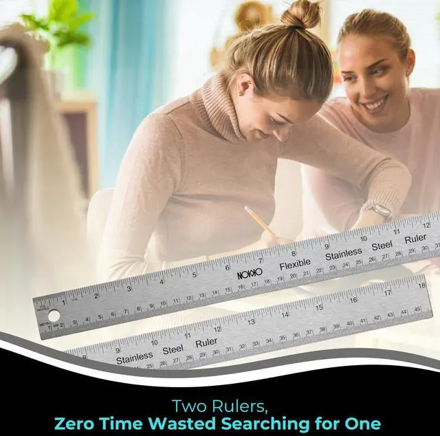 Alt view image 7 of 7 - 18 Inch Metal Ruler with Cork Backing, Pack of 2 - Stainless Steel Straight Edge Ruler with Inches and Centimeters, Non-Slip Cork Back for Precision Measurement and Stability
