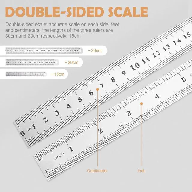 Alt view image 2 of 7 - Yard Stick, 3PCS Ruler Metal Meter Stick Machinist Tools for Kids, Measuring Tools for Drawing and Precision Work, Stainless Steel Ruler