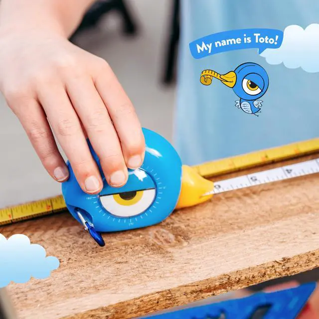 Alt view image 5 of 7 - Kids Tape Measure 8ft Blue Bird Retractable Measuring Tape with Level & Protractor, STEM Montessori Tool, Toddler Safe, Gift for Boys & Girls Ages 3+