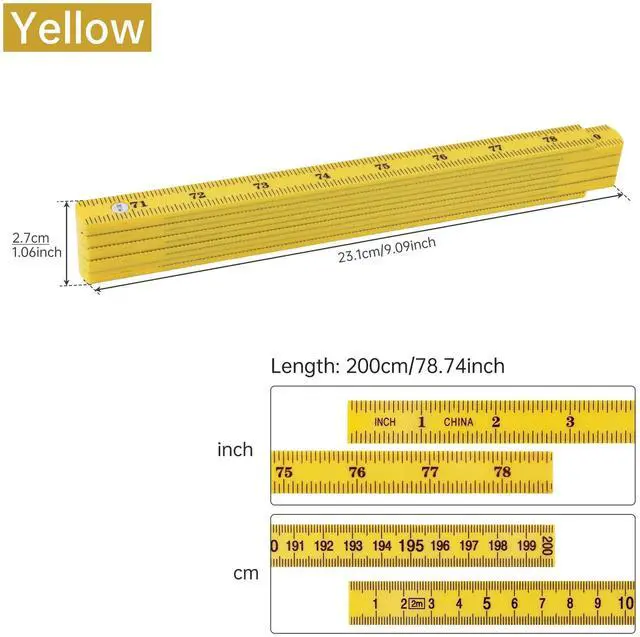 Alt view image 2 of 7 - Folding Measuring Rule, Carpenter's Ruler, 2M / 78" Metric and Inch Measurements, Lightweight Composite Construction Ruler for Woodworking Tape (Yellow)