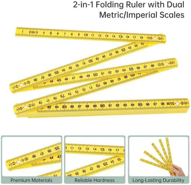 Alt view image 5 of 7 - Folding Measuring Rule, Carpenter's Ruler, 2M / 78" Metric and Inch Measurements, Lightweight Composite Construction Ruler for Woodworking Tape (Yellow)