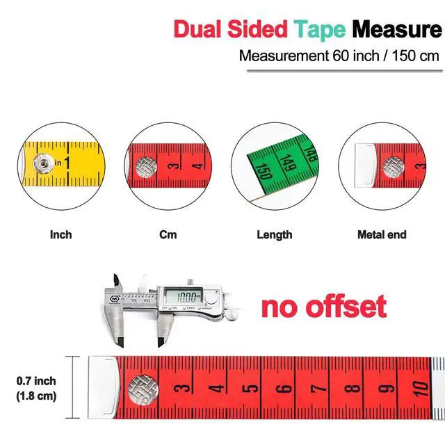 Alt view image 6 of 7 - Tape Measure Measuring Tape for Body Fabric Sewing Tailor Cloth Knitting Home Craft Measurements,60-inch/150-cm Soft Multicolor Tape Measure Body Measuring Tape Set with Snap Button Closure,Dual Sided