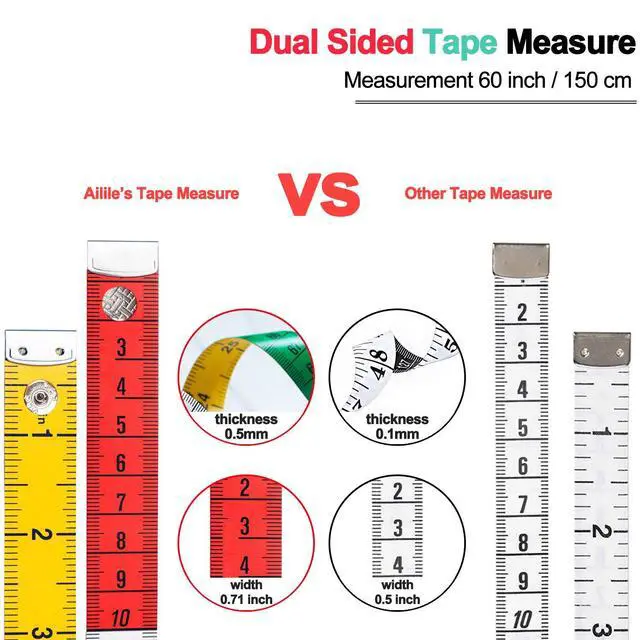 Alt view image 7 of 7 - Tape Measure Measuring Tape for Body Fabric Sewing Tailor Cloth Knitting Home Craft Measurements,60-inch/150-cm Soft Multicolor Tape Measure Body Measuring Tape Set with Snap Button Closure,Dual Sided