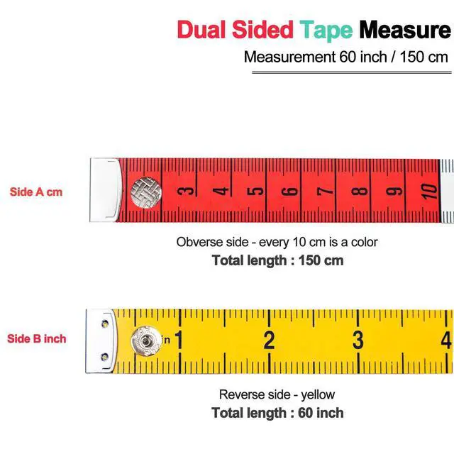 Alt view image 5 of 7 - Tape Measure Measuring Tape for Body Fabric Sewing Tailor Cloth Knitting Home Craft Measurements,60-inch/150-cm Soft Multicolor Tape Measure Body Measuring Tape Set with Snap Button Closure,Dual Sided