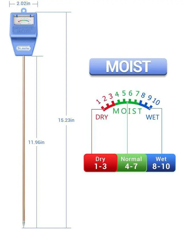 Alt view image 4 of 7 - Long Probe Soil Moisture Meter Green + Blue