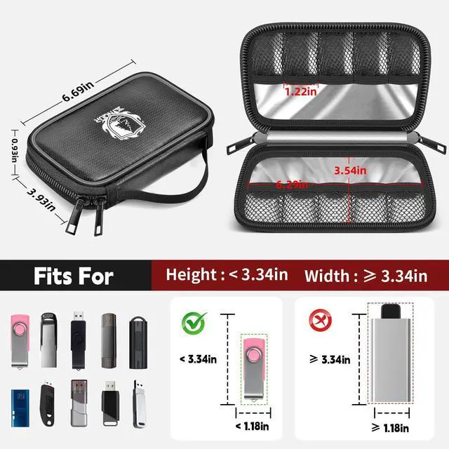 Alt view image 4 of 7 - Upgraded Fireproof Flash Drive Case 10 Slots, USB Case Compatible with SanDisk/for Samsung/for PNY Thumb Drives, Heat Resistant Organizer Holder with Handle for Travel Office Storage - Glossy Black