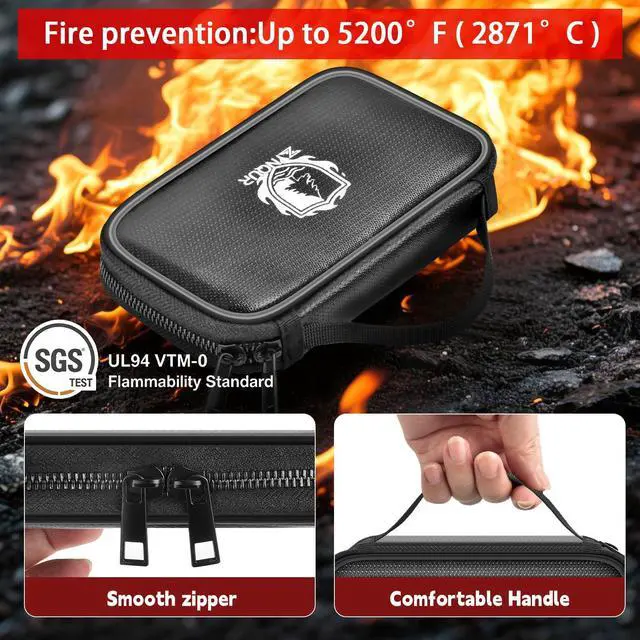 Alt view image 6 of 7 - Upgraded Fireproof Flash Drive Case 10 Slots, USB Case Compatible with SanDisk/for Samsung/for PNY Thumb Drives, Heat Resistant Organizer Holder with Handle for Travel Office Storage - Glossy Black