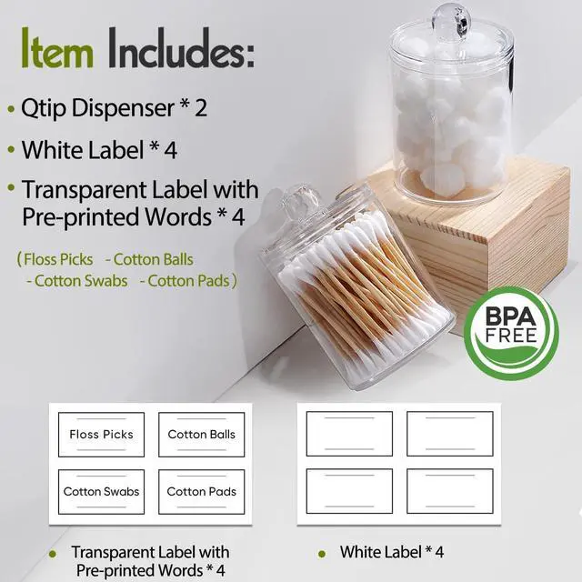 Alt view image 6 of 7 - 2 Pack Acrylic Qtip Holder Dispenser for Cotton Swabs, Balls, Floss Picks