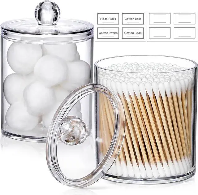 Alt view image 2 of 7 - 2 Pack Acrylic Qtip Holder Dispenser for Cotton Swabs, Balls, Floss Picks