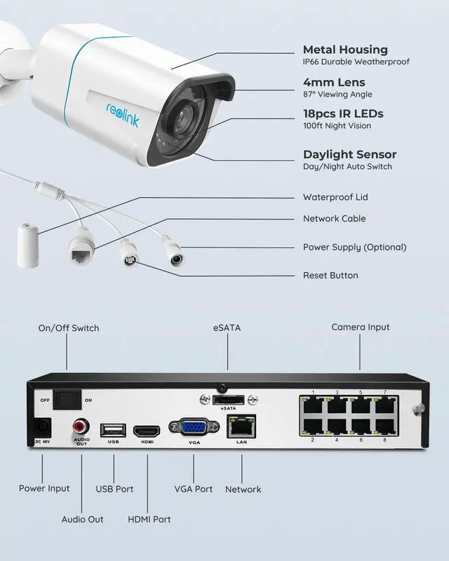 Alt view image 13 of 14 - Reolink RLK8-810B4-A 8CH 4K Security Camera System 4pcs 8MP Smart Person/Vehicle Detection Wired Outdoor PoE IP Cameras and 8CH 2TB HDD NVR for 24/7 Recording, Remote Access