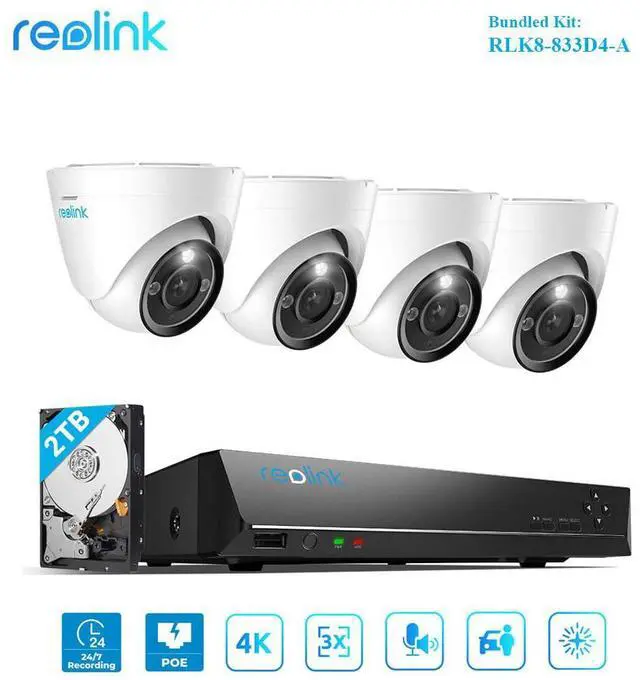 Alt view image 8 of 14 - Reolink 8CH 24/7 Surveillance System Kit, 4 pcs 4K Ultra HD RLC-833A, 3X Optical Zoom with Spotlights, Human/Vehicle/Pet Detect, 2-Way Audio, IP66 Bundled with RLN8-410 8CH NVR with 2TB HDD Installed