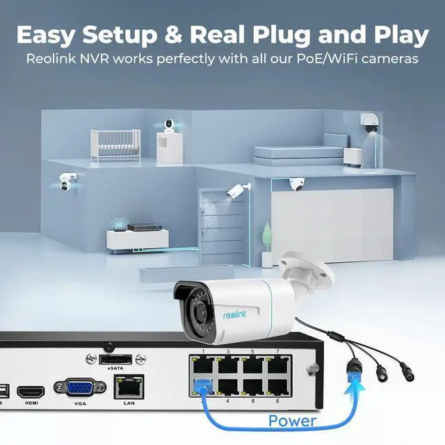 Alt view image 8 of 11 - Reolink 12CH NVR(Max. 8 Wired + 4 Battery-powered WiFi Cams) With 2TB HDD Built-in, Work With Reolink Cams, Support up to 16MP, 12 Channel PoE NVR for 24/7 Continuous Recording, Expandable Up To 16TB