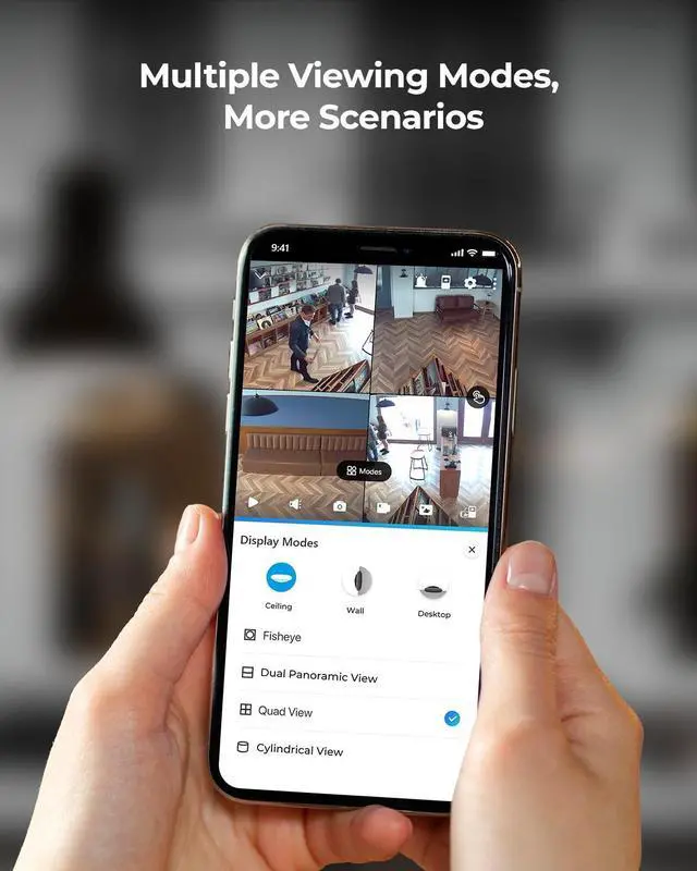 Alt view image 12 of 13 - REOLINK FE-W (White) WiFi Indoor Security Fisheye Camera, 2K+ 6MP 360° Panorama, 2.4/5GHz WiFi, Two-Way Audio, Person Motion Detection, Ceiling/Wall/Desk Mount, Supports up to 512GB microSD