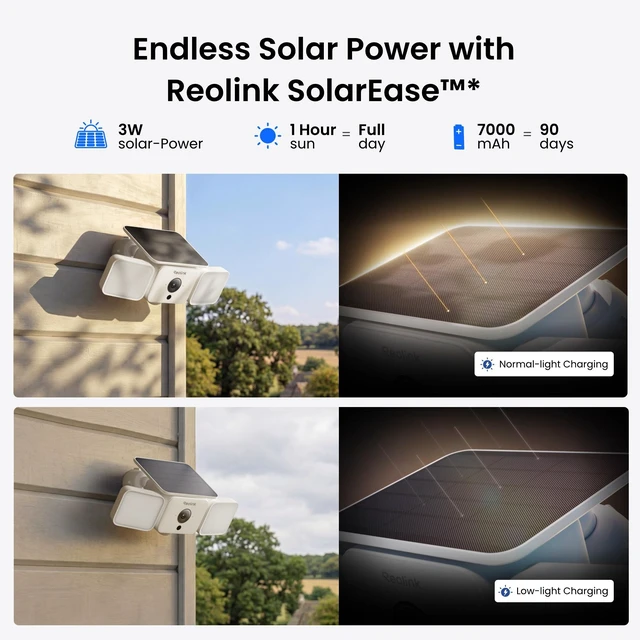 Alt view image 2 of 7 - Reolink Solar Floodlight Cam with SolarEase, 2K 4MP Outdoor Security Camera, 150° Wide View, 1000-Lumen Floodlight, AI Detection, Wi-Fi 6, 2 Pack