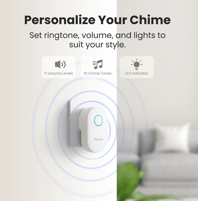 Alt view image 5 of 6 - REOLINK Chime Plus Wireless Doorbell Chime, Indoor Plug-In Chime with 10 Ringtones, 5 Volume Levels & App Control, Compatible with Reolink Video Doorbell V2/V3, Battery & 2nd Gen
