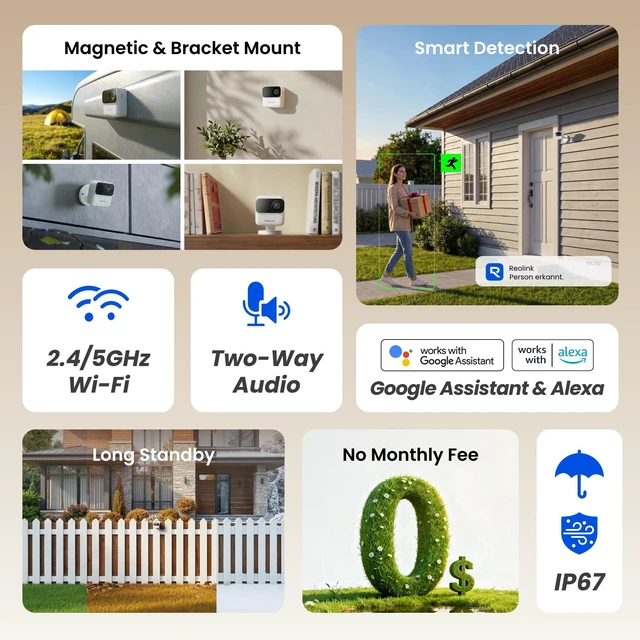 Alt view image 7 of 7 - Reolink Home Hub Mini + 2× Argus MagiCam 2MP Wireless Security Cameras Battery Powered, Dual-Band Wi-Fi, Magnetic Mount, IP67