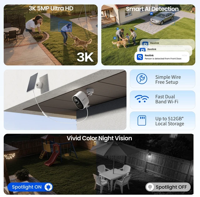 Alt view image 7 of 7 - Reolink Home Hub Mini + 2× Argus 3 Pro 5MP Wireless Solar Security Cameras with Solar Panel Lite, Smart Detection, Dual-Band Wi-Fi & Local Storage