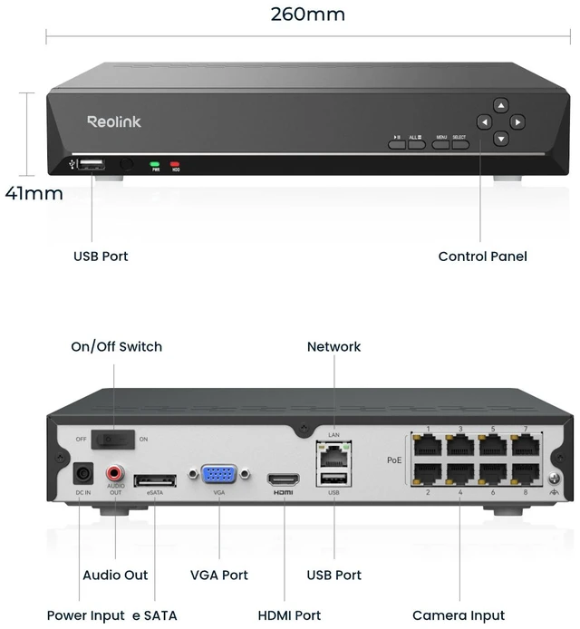 Alt view image 7 of 7 - Reolink RLN8-410 8-Channel PoE NVR, 4K Recording, 24/7 Surveillance, Supports up to 8 Cameras, HDD Not Included