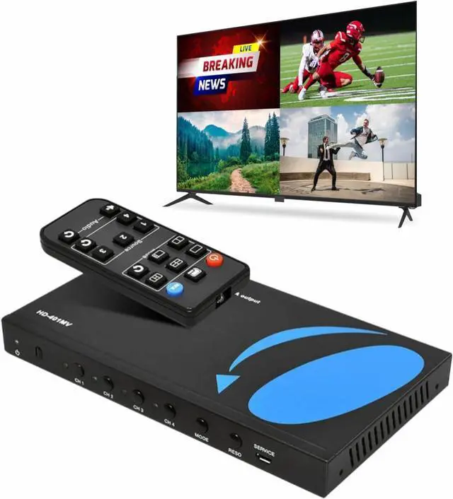 Main image of HDMI Switcher 4 in 1 Out with Quad Screen Multiviewer - Supports 1080p, DTS/Dolby Audio, IR Remote Control, Seamless Switching, Compatible with HDMI Devices