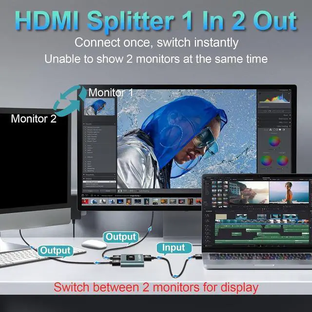 Alt view image 3 of 7 - 4K 120Hz HDMI Switch, 8K 60Hz HDMI 2.1 Bi-Directional 2-in-1/1-in-2 Switcher Splitter, Aluminum HDMI Selector 48Gbps High Resolution Switch Capable for Gaming, PS5, Xbox, HDR10, Dolby Vision