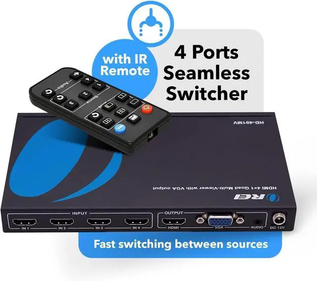 Alt view image 2 of 7 - HDMI Switcher 4 in 1 Out with Quad Screen Multiviewer - Supports 1080p, DTS/Dolby Audio, IR Remote Control, Seamless Switching, Compatible with HDMI Devices