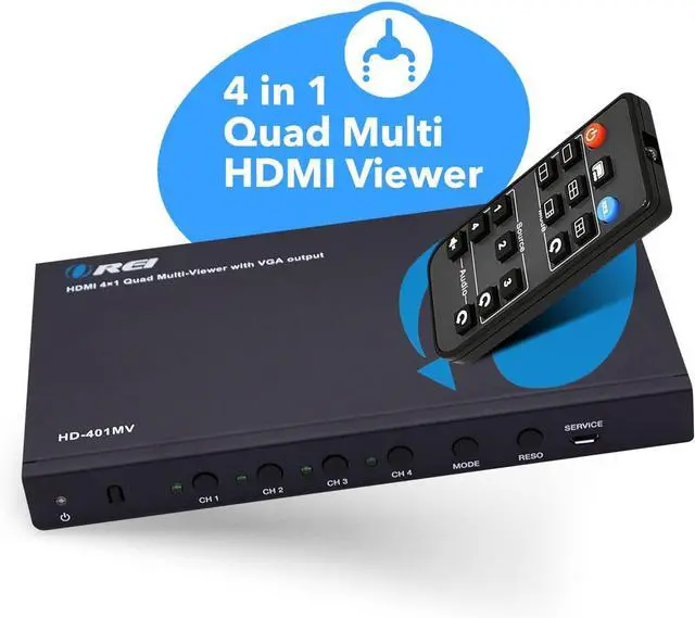 Alt view image 6 of 7 - HDMI Switcher 4 in 1 Out with Quad Screen Multiviewer - Supports 1080p, DTS/Dolby Audio, IR Remote Control, Seamless Switching, Compatible with HDMI Devices