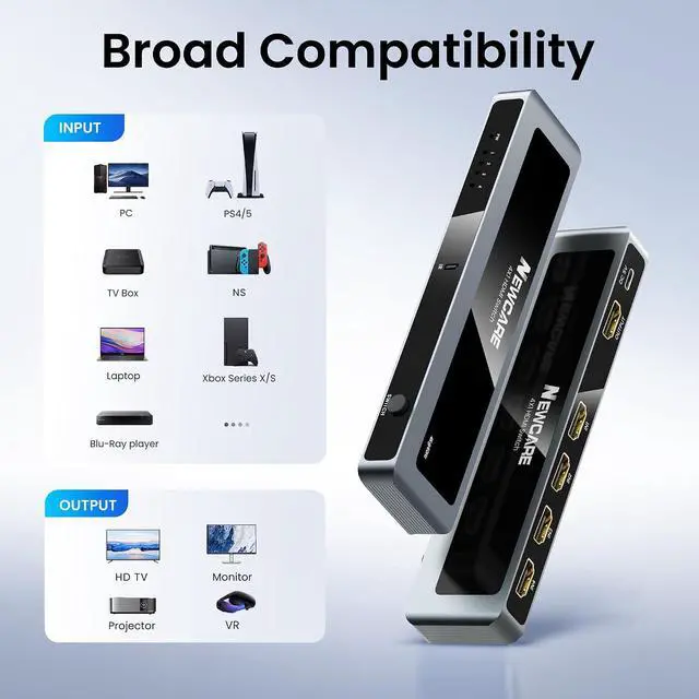 Alt view image 4 of 7 - HDMI Switch 4 in 1 Out 4K@60Hz, Aluminum 4-Port HDMI Switcher Splitter with Remote, Supports HDR10 Dolby Vision HDCP 2.2 18Gbps 3D for TV PS5 Xbox Laptop Projector Fire Stick