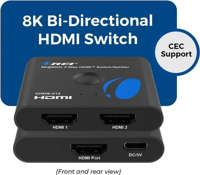 Alt view image 2 of 7 - 8K Bi-Directional HDMI Switch 2x1/1x2 8K@60Hz, 4K@60Hz, 40Gbps, HDCP 2.3, HDR10+, Dolby Vision (UHDS-212)
