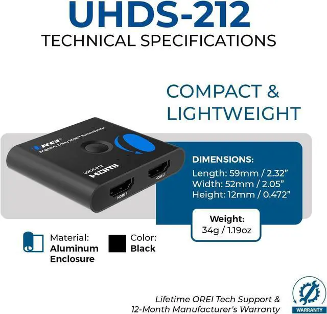 Alt view image 5 of 7 - 8K Bi-Directional HDMI Switch 2x1/1x2 8K@60Hz, 4K@60Hz, 40Gbps, HDCP 2.3, HDR10+, Dolby Vision (UHDS-212)
