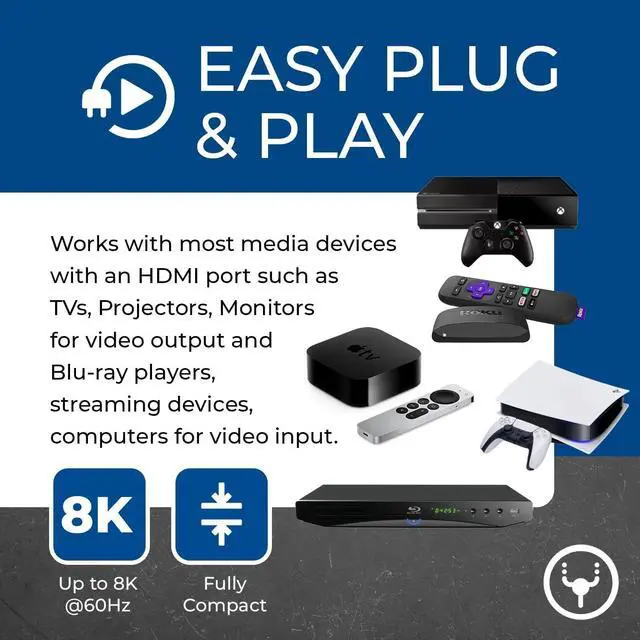 Alt view image 7 of 7 - 8K Bi-Directional HDMI Switch 2x1/1x2 8K@60Hz, 4K@60Hz, 40Gbps, HDCP 2.3, HDR10+, Dolby Vision (UHDS-212)